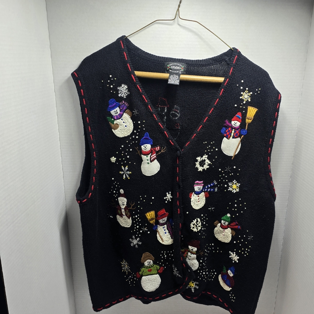 Studio Black Snowman Embroidered Vest